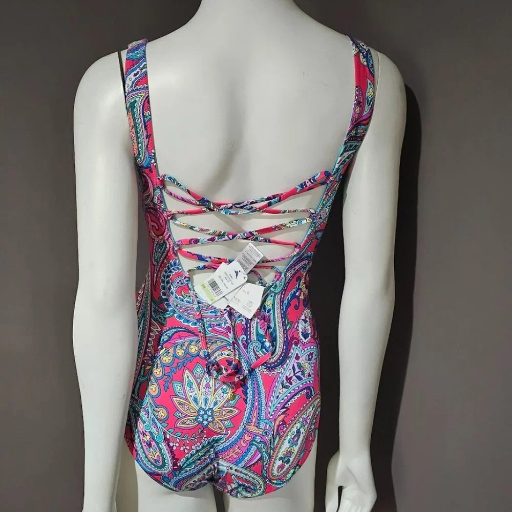 Tommy Bahama Reversible Lace-up One-Piece Swimsuit Size 4 - Picture 4 of 12